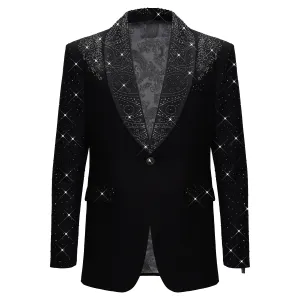 Luxurious Black Blazer with Elegant Rhinestone Emb BLACK TemperatureRegulating Fabric Work Tough