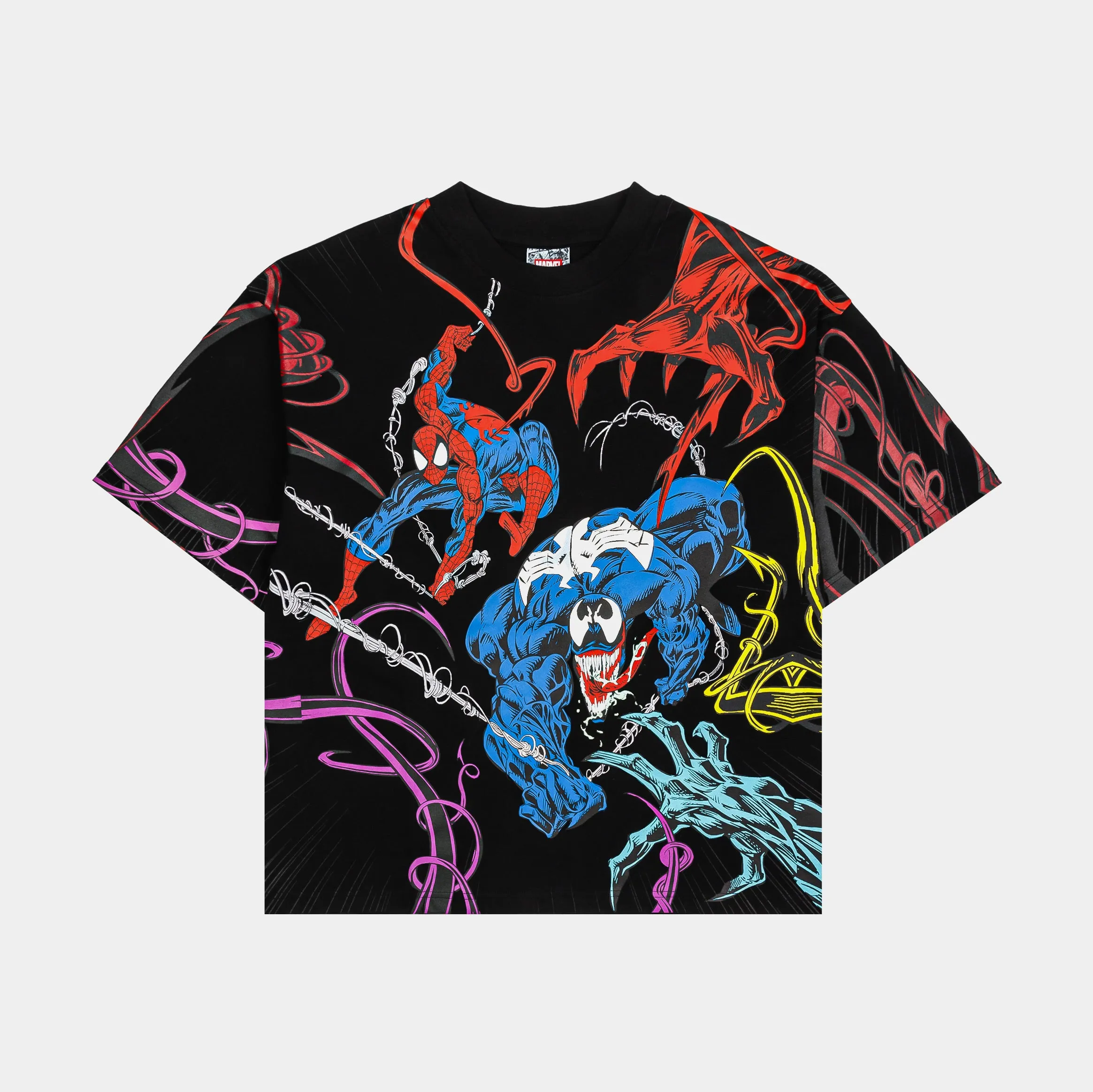 TaglessCollar Breathable Comfort Wear Marvel By Shoe Palace Spiderman VS Venom Mens Short Sleeve Shirt (Black/Blue)