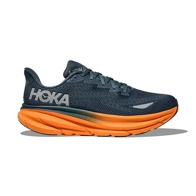 Men's Clifton 9 GORE-TEX Stormy Skies/Orange Zest yellow running shoes spring - loaded running option