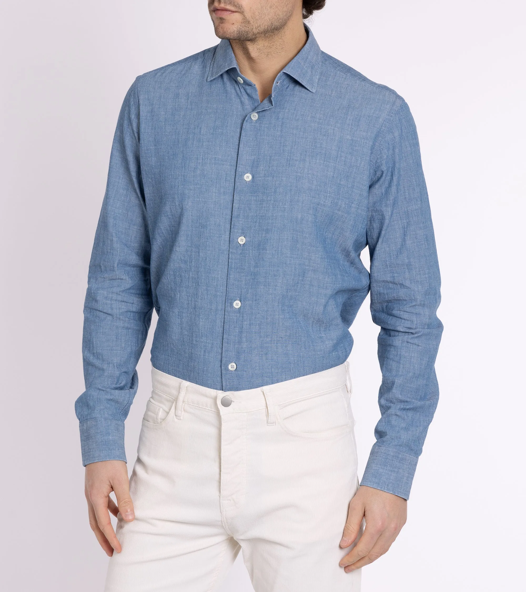Urban Style Comfort Wear MCR Slim Japanese Chambray Shirt: Light Blue