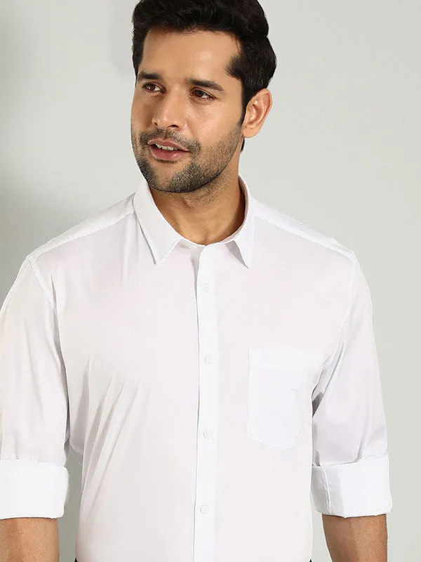 Seamless Shoulder Men Solid Full Sleeve Cotton Blend Shirt