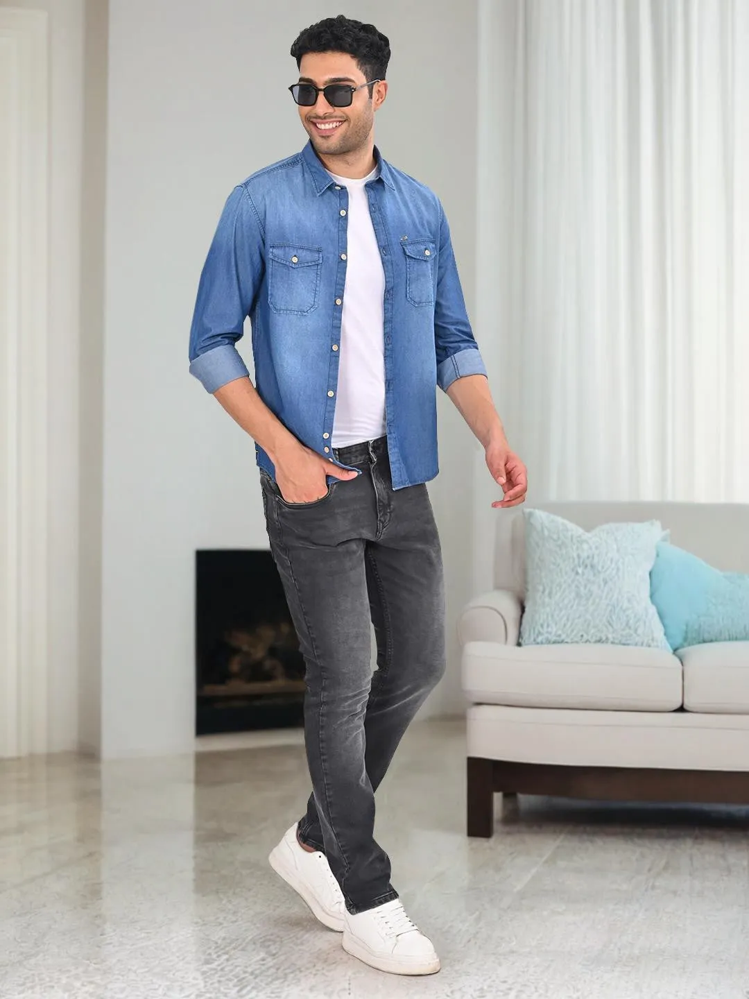 No Slip Shoulder Grip Relaxed Vibe Men Solid Full Sleeve Cotton Shirt