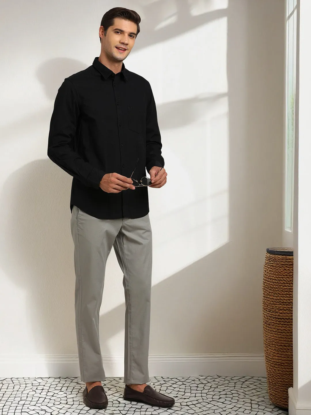 Men Solid Full Sleeve Cotton Shirt Multipurpose Layering Fabric Tailored Silhouette