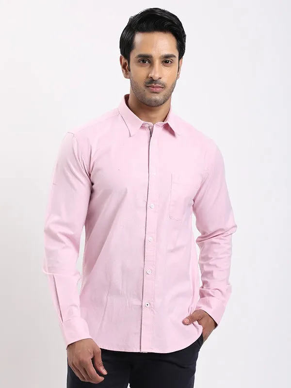 Men Solid Full Sleeve Cotton Stretch Shirt Reinforced Hems