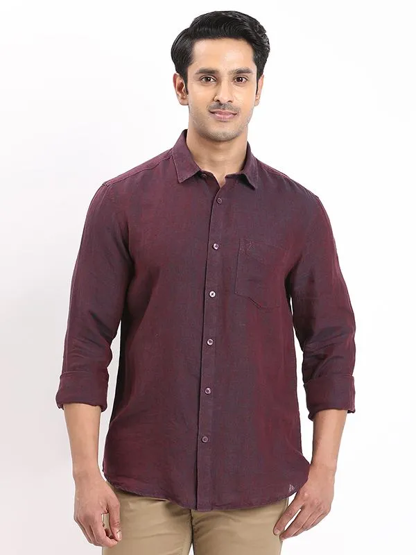 Mountain Retreat Travel-friendly Men Solid Full Sleeve Linen Shirt