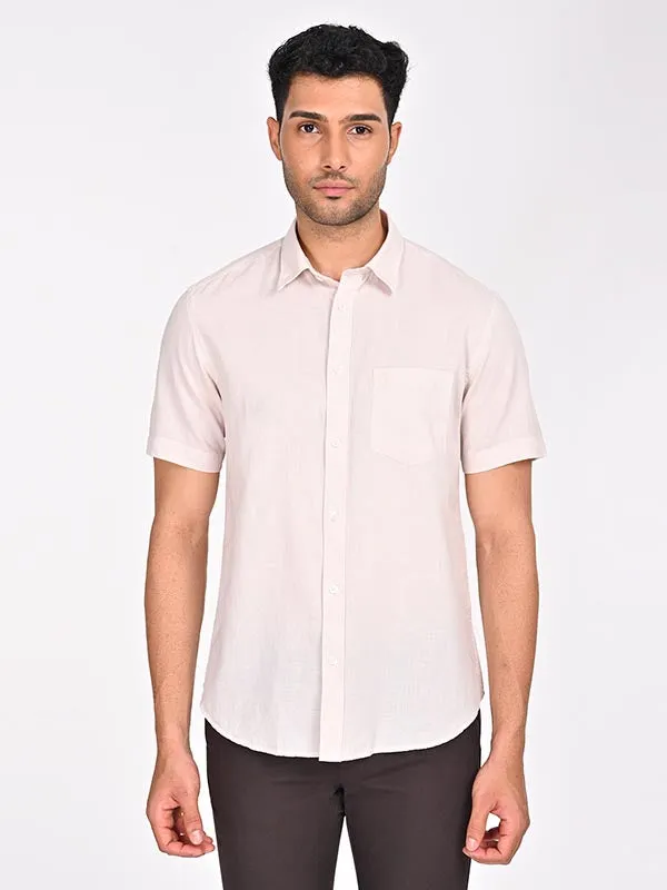 Tear Resistant Reinforcement Seasonal Fashion Men Solid Half Sleeve Cotton Blend Shirt