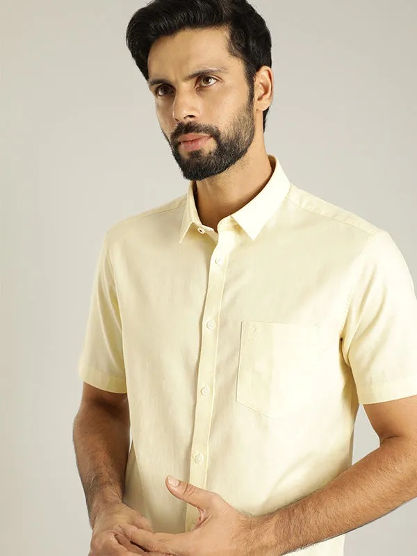 Travel-friendly Black Tie Optional Men Solid Half Sleeve Cotton Shirt