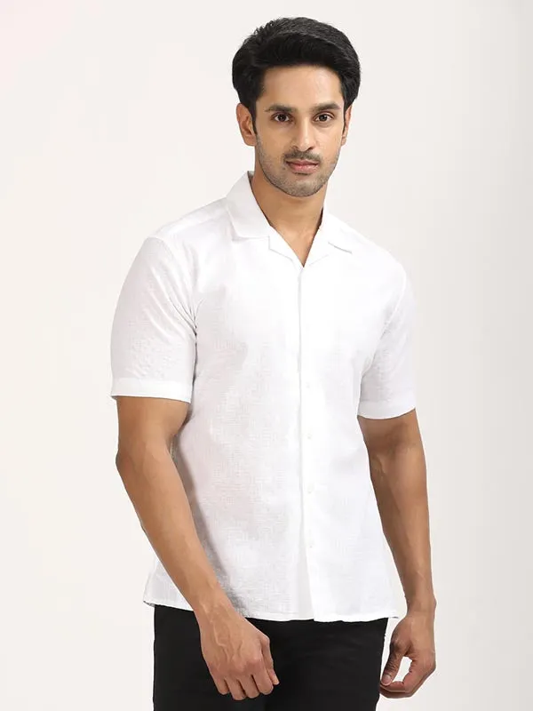 Men Solid Half Sleeve Cotton Shirt Lightweight Feel Social Meetup