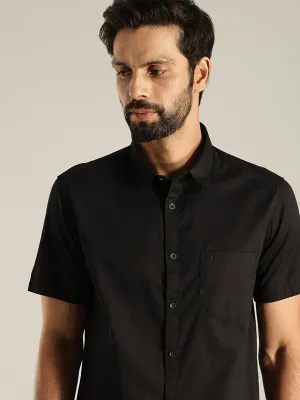 Men Solid Half Sleeve Cotton Shirt Interview Ready