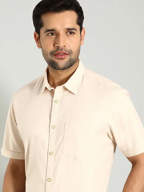 Men Solid Half Sleeve Cotton Shirt Beach Attire