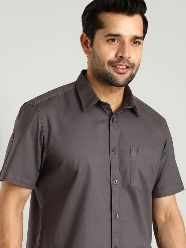 Men Solid Half Sleeve Cotton Shirt Versatile Layering Piece Bold Statement