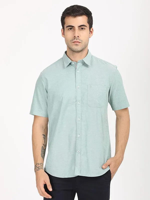 Men Solid Half Sleeve Cotton Stretch Shirt Breathable Fit Easy Styling