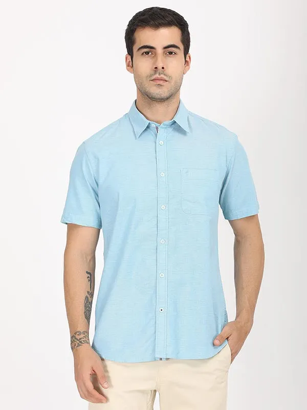 Men Solid Half Sleeve Cotton Stretch Shirt Anti Pill Technology Trendy Pattern