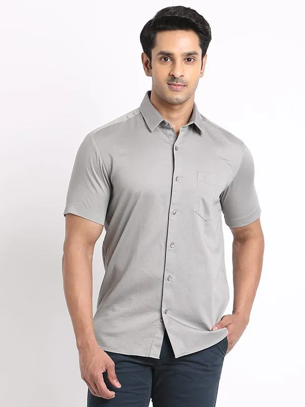 Casual Hangout Polished Style Men Solid Half Sleeve Cotton Stretch Shirt