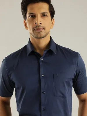 Anti Static Finish Men Solid Half Sleeve Cotton Stretch Shirt