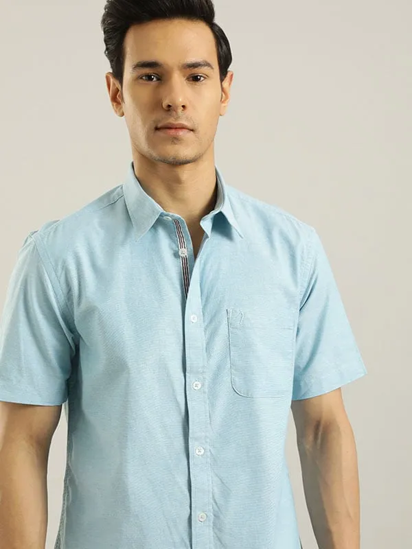 Comfortable Look Interview Ready Men Solid Half Sleeve Cotton Stretch Shirt