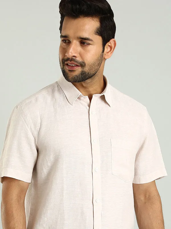 Button front Linen blend Men Solid Half Sleeve Linen Shirt
