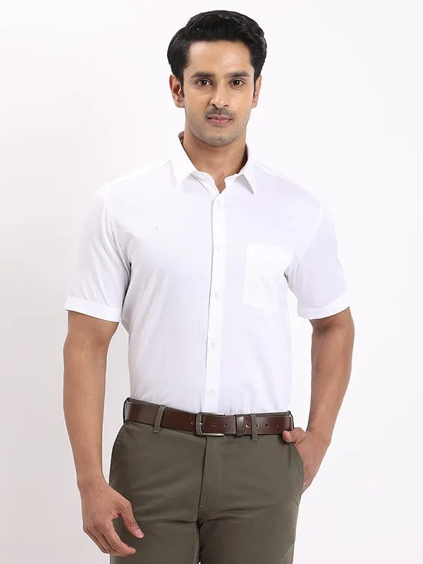 Timeless Style Men Solid Half Sleeve Tencel Shirt