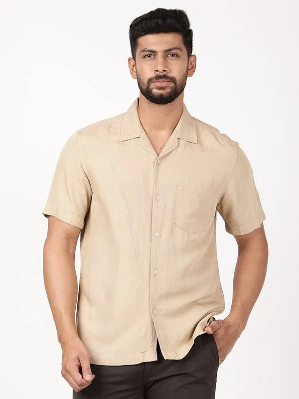 Men Solid Half Sleeve Viscose Blend Shirt Roll-Up Sleeve Holiday Gift