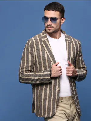 Men's Beige Slim Fit Single Breasted Blazer Expandable Side Gussets