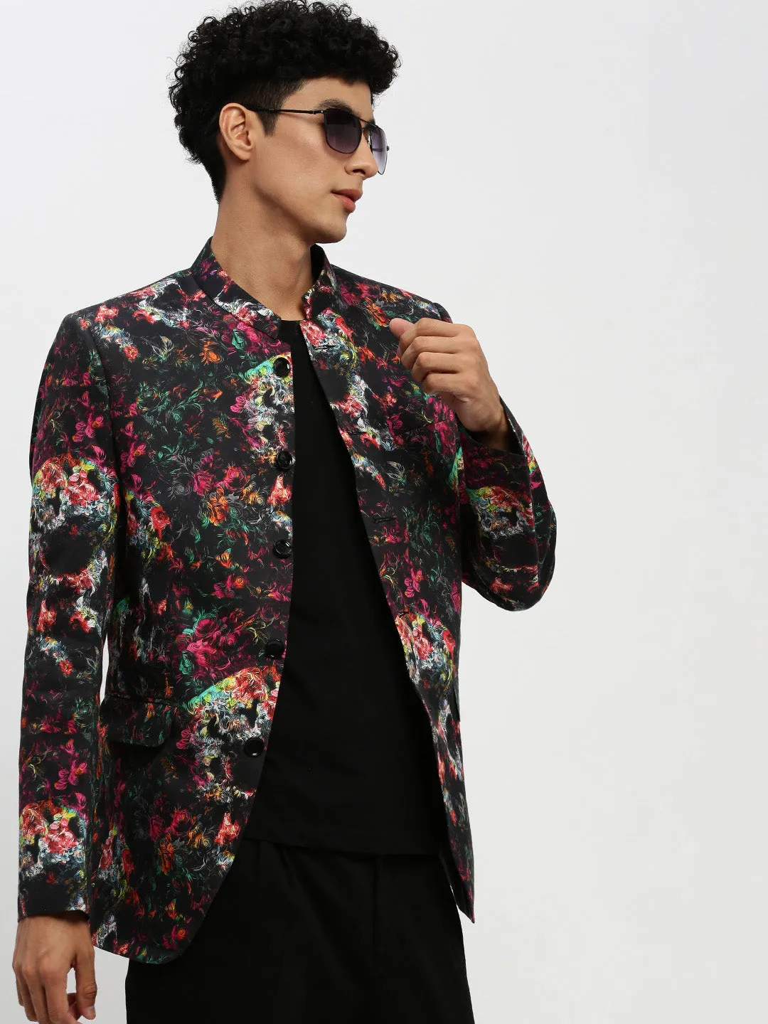 Ultra Compact Packing Design Heavyweight Durability Men's Black Printed Bandhgala Slim Fit Blazer