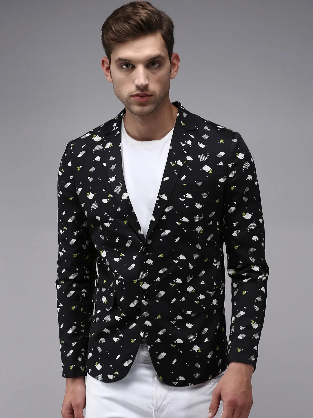 Wind Stop CompactPacking Men's Black Printed Single-Breasted Blazer