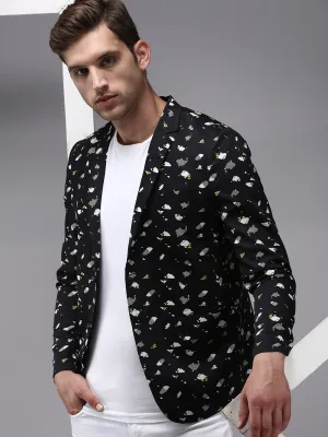 Men's Black Printed Single-Breasted Blazer Sleek Comfort Luxury Appeal