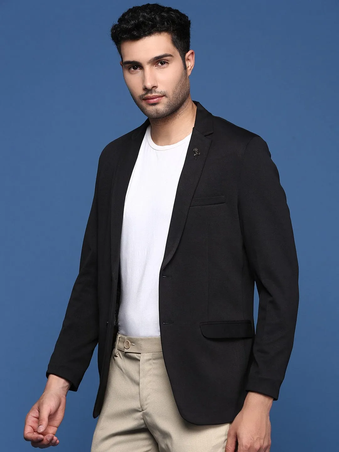 Men's Black Slim Fit Single Breasted Blazer Morning Commute Gear