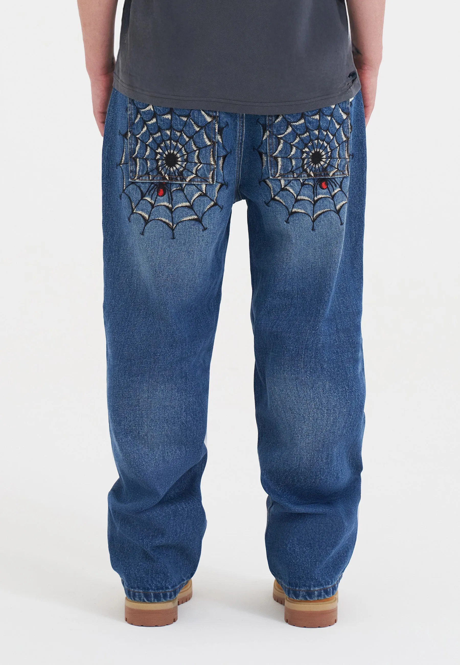 Mens Black Widow Relaxed Jeans - Mid Blue Date Night Loose Vintage Lover Perfect For Daily