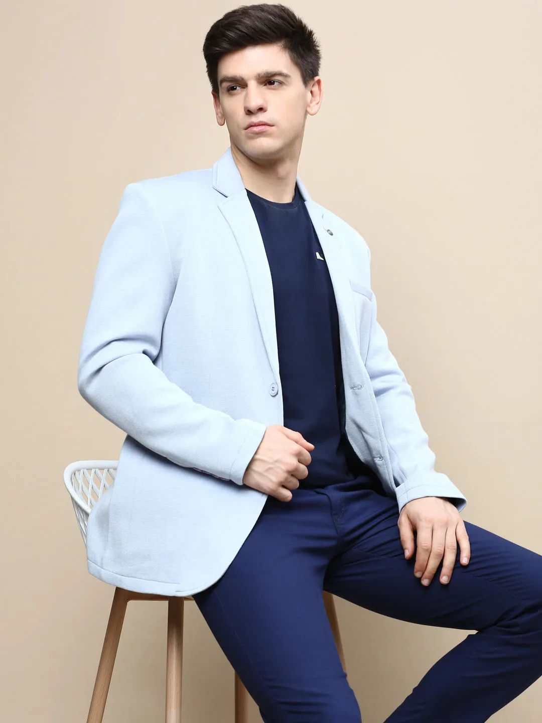 Microfiber Blend Light Outdoor Layer Men's Blue Notched Lapel Single Breasted Blazer