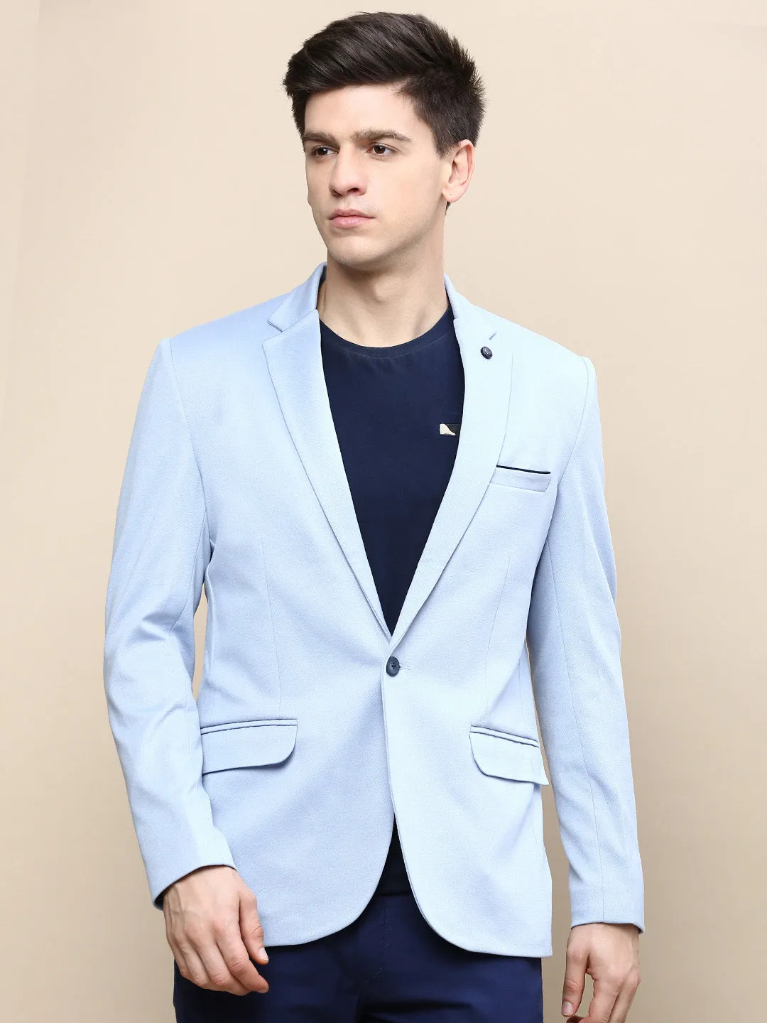Men's Blue Notched Lapel Single Breasted Blazer City Layer Style
