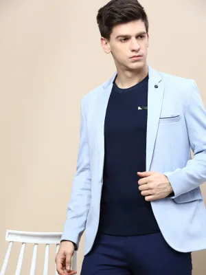 Men's Blue Notched Lapel Single Breasted Blazer Waterproof Design Magnetic Closure Options