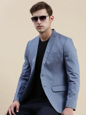 HeatRetentionTechnology Modern Drop Tail Hem Men's Blue Printed Notched Lapel Blazers