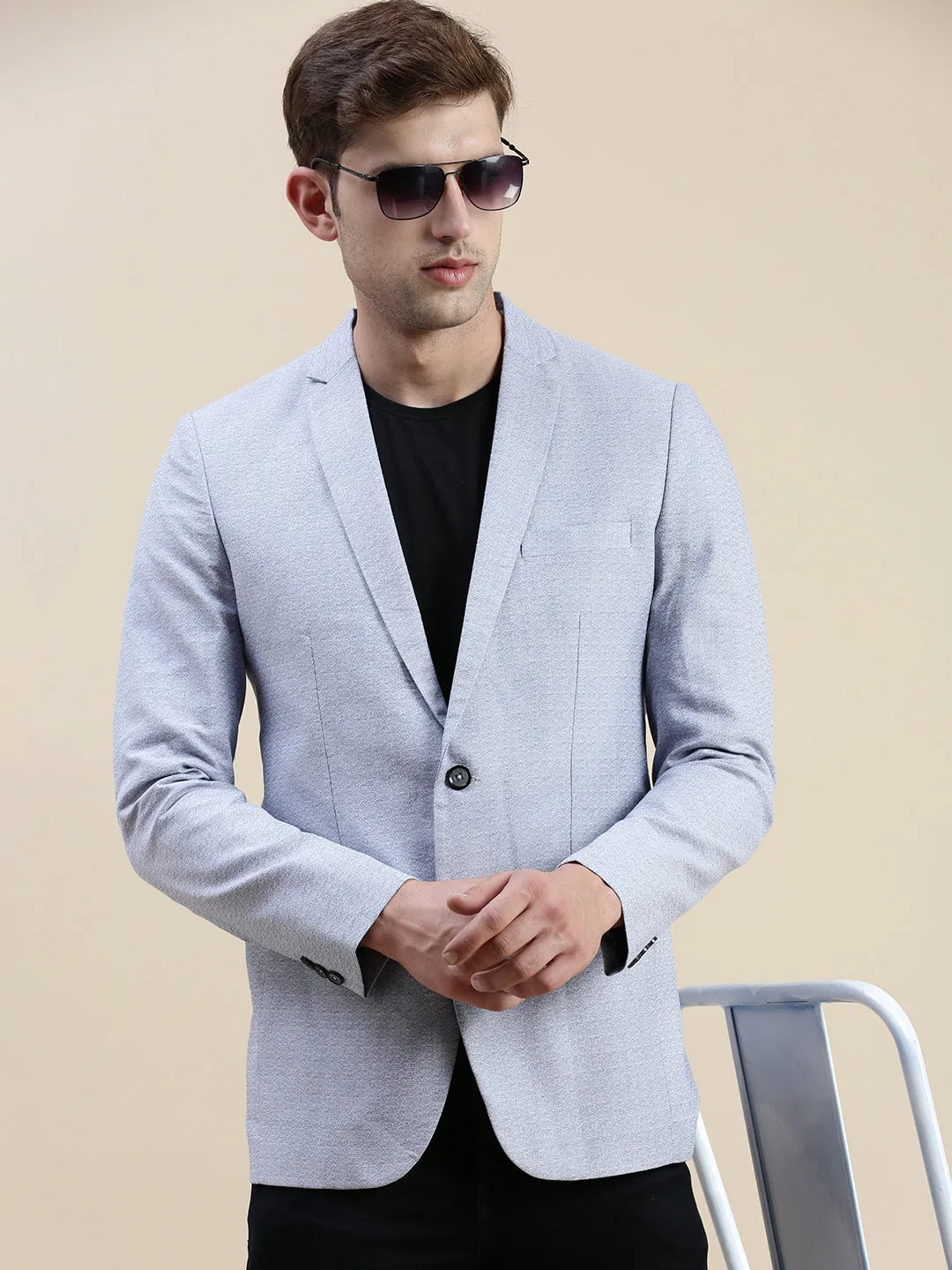 Men's Blue Slim-Fit Single-Breasted Casual Blazer Minimal Aesthetic