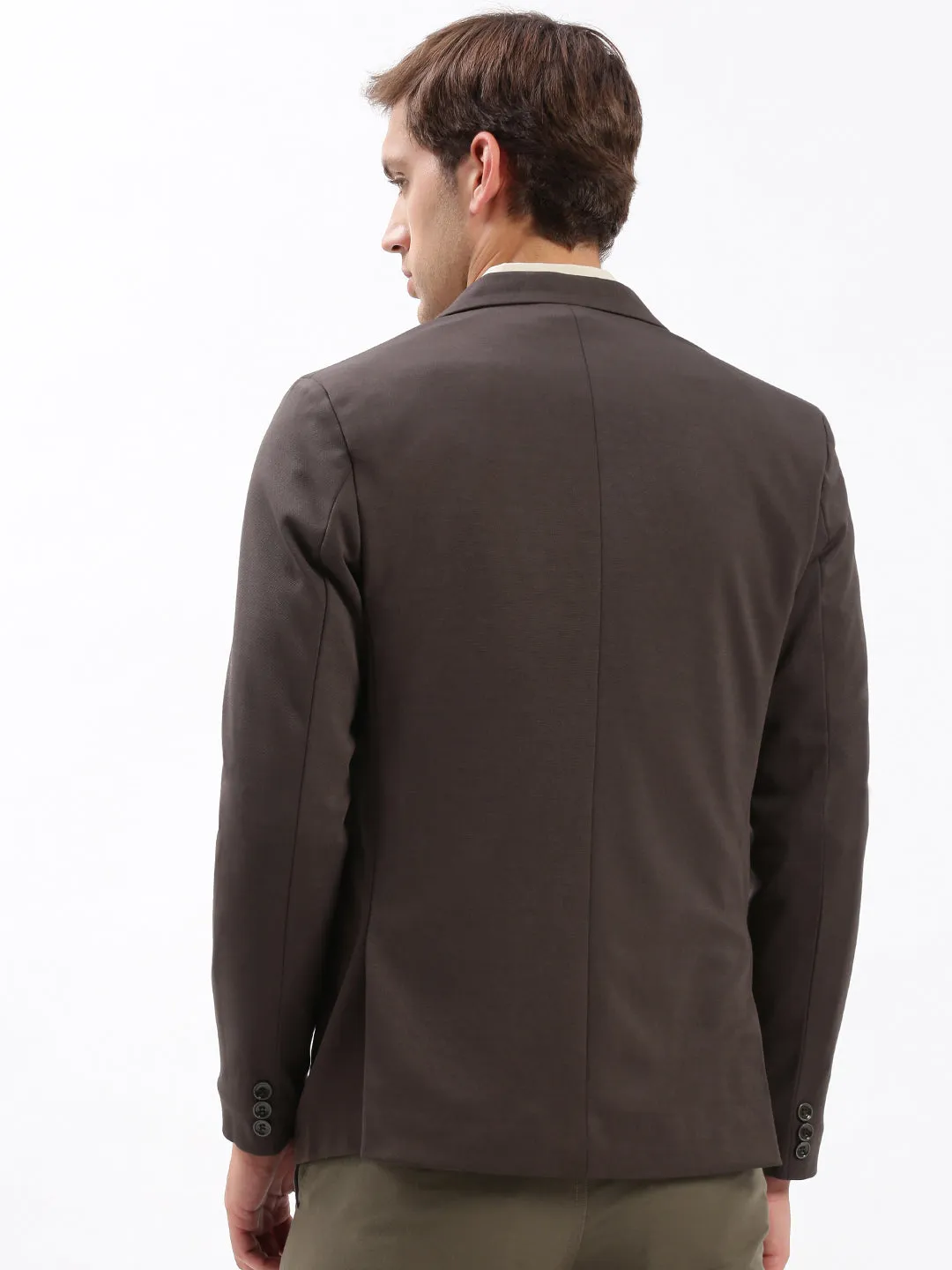Adjustable Drawstring Waist Men's Brown Slim-Fit Notched Lapel Collar Single-Breasted Blazer