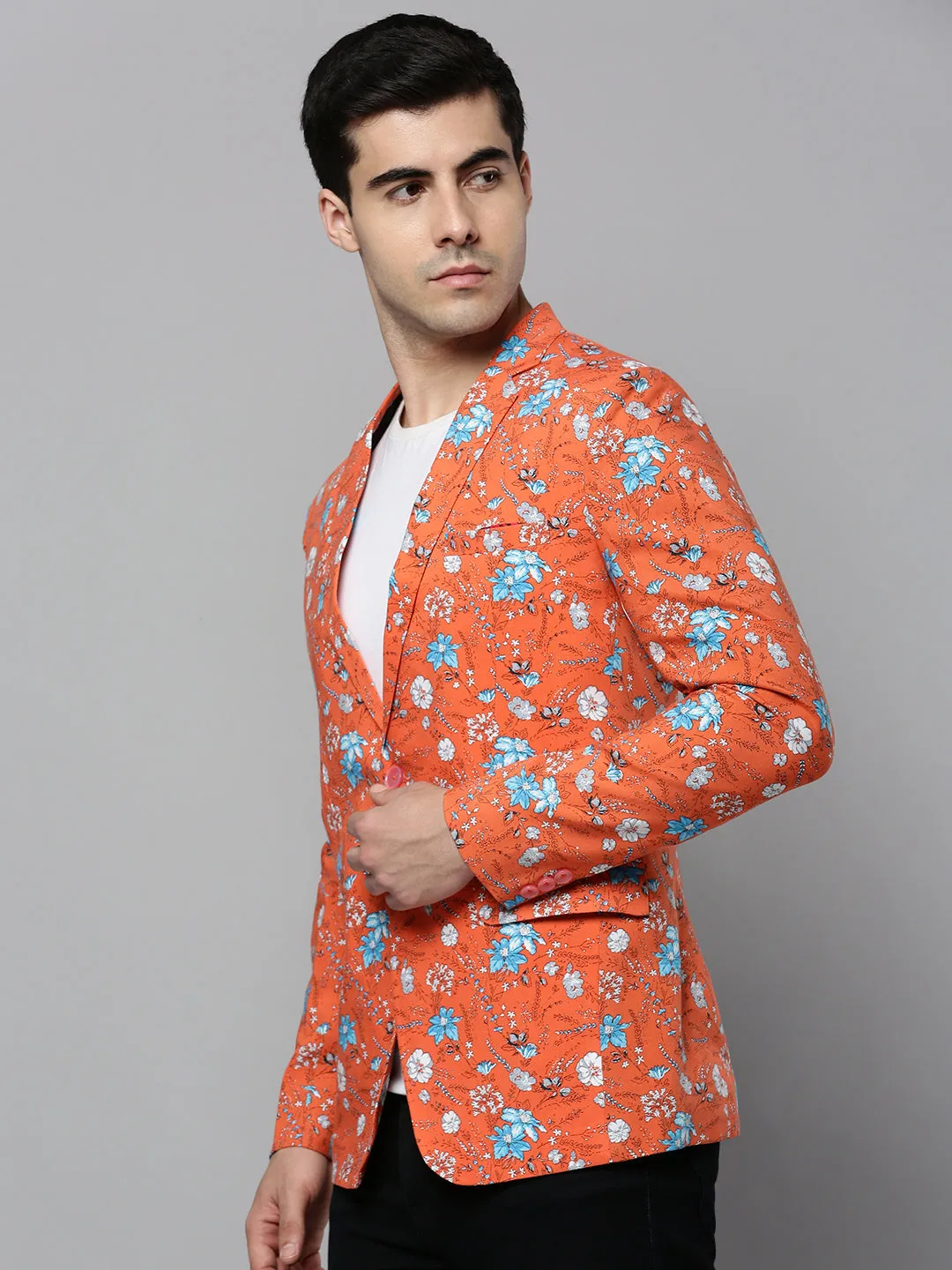hypoallergenic material Sustainable Recycled Material Men's Coral Floral Printed Slim-Fit Single Breasted Blazer