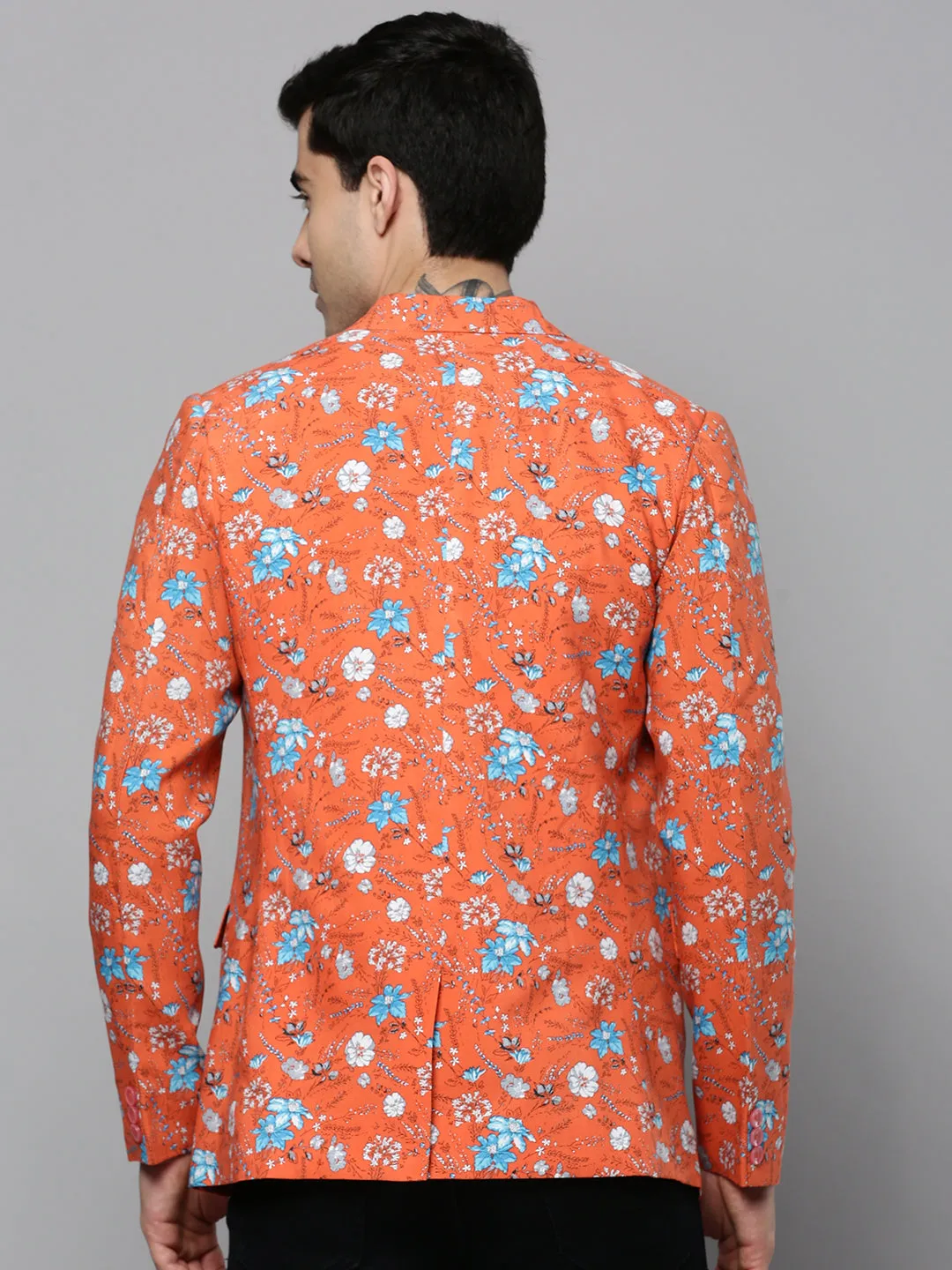 Comfort Flex Fit Men's Coral Floral Printed Slim-Fit Single Breasted Blazer