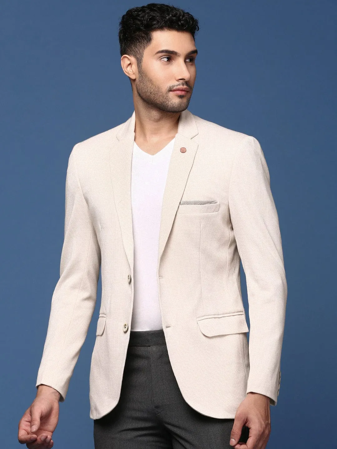 Men's Cream Slim Fit Single Breasted Casual Blazer AntiStatic Lining