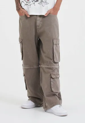 Mens Drag Denim Cargo With Removable Legs Denim Trousers Jeans - Beige Urban Look