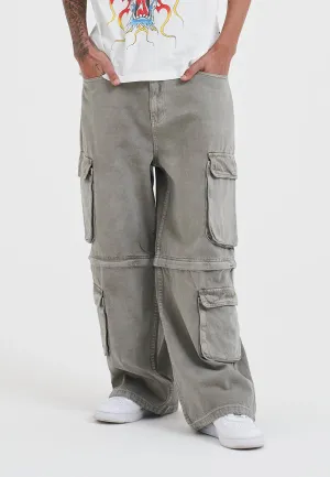 Mens Drag Denim Cargo With Removable Legs Denim Trousers Jeans - Charcoal Anywhere Fit