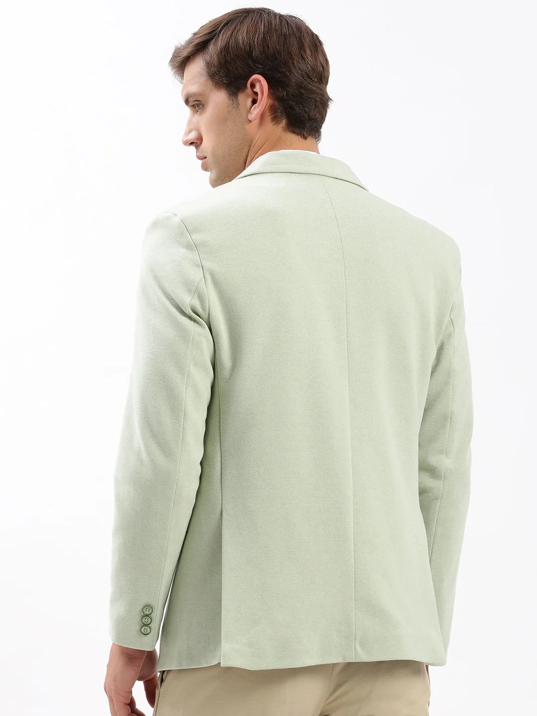 Men's Green Notched Lapel Collar Slim-Fit Single Breasted Blazer Belted Style