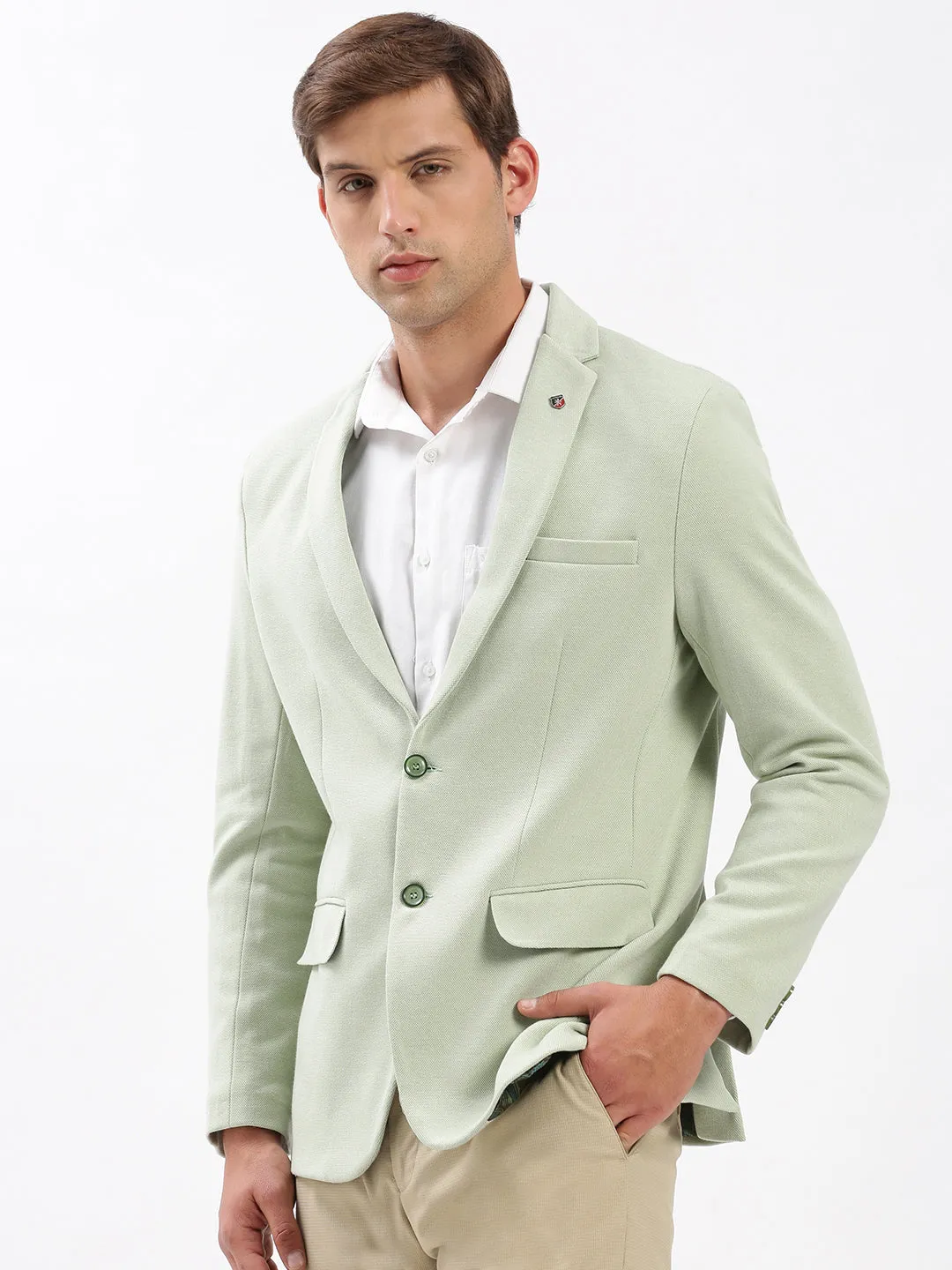 Lightweight Packability Men's Green Notched Lapel Collar Slim-Fit Single Breasted Blazer