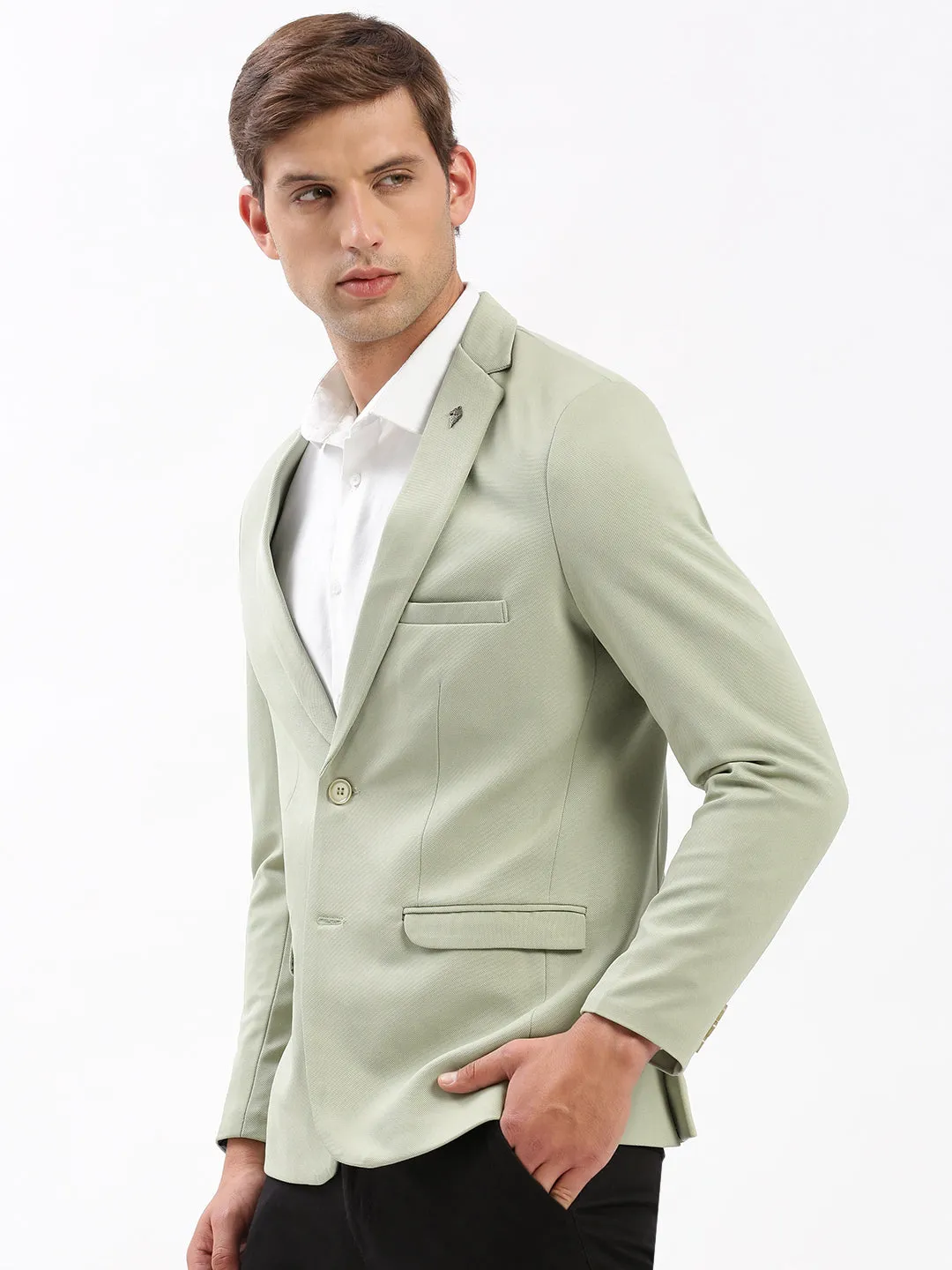 Men's Green Notched Lapel Collar Slim-Fit Single Breasted Casual Blazer Windproof Cuffs Moisture Wicking Inner