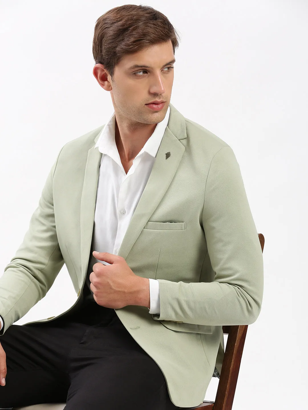 Weather Proof Men's Green Notched Lapel Collar Slim-Fit Single Breasted Casual Blazer