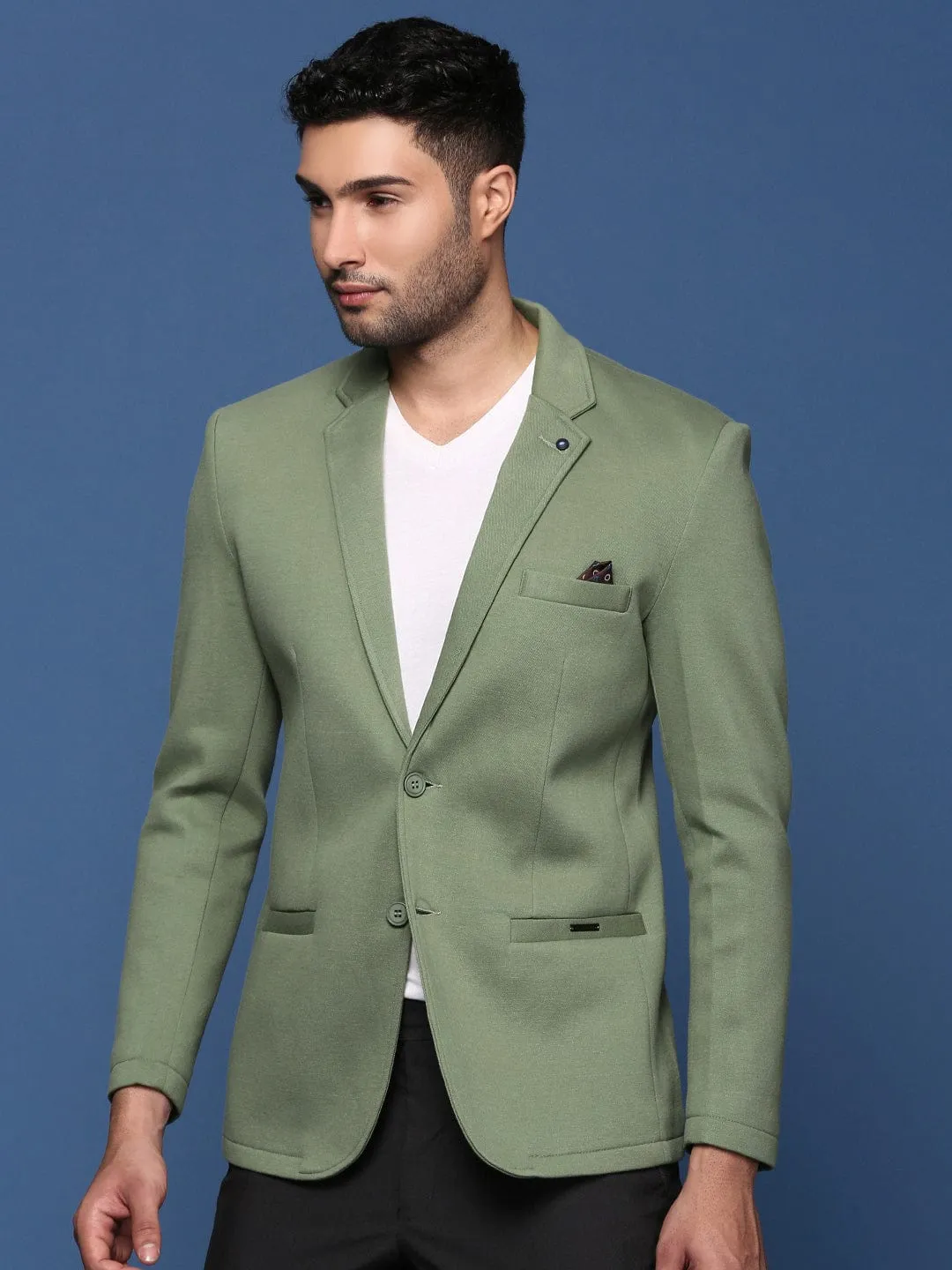 Men's Green Slim Fit Single Breasted Blazer Odor Resistant Treatment