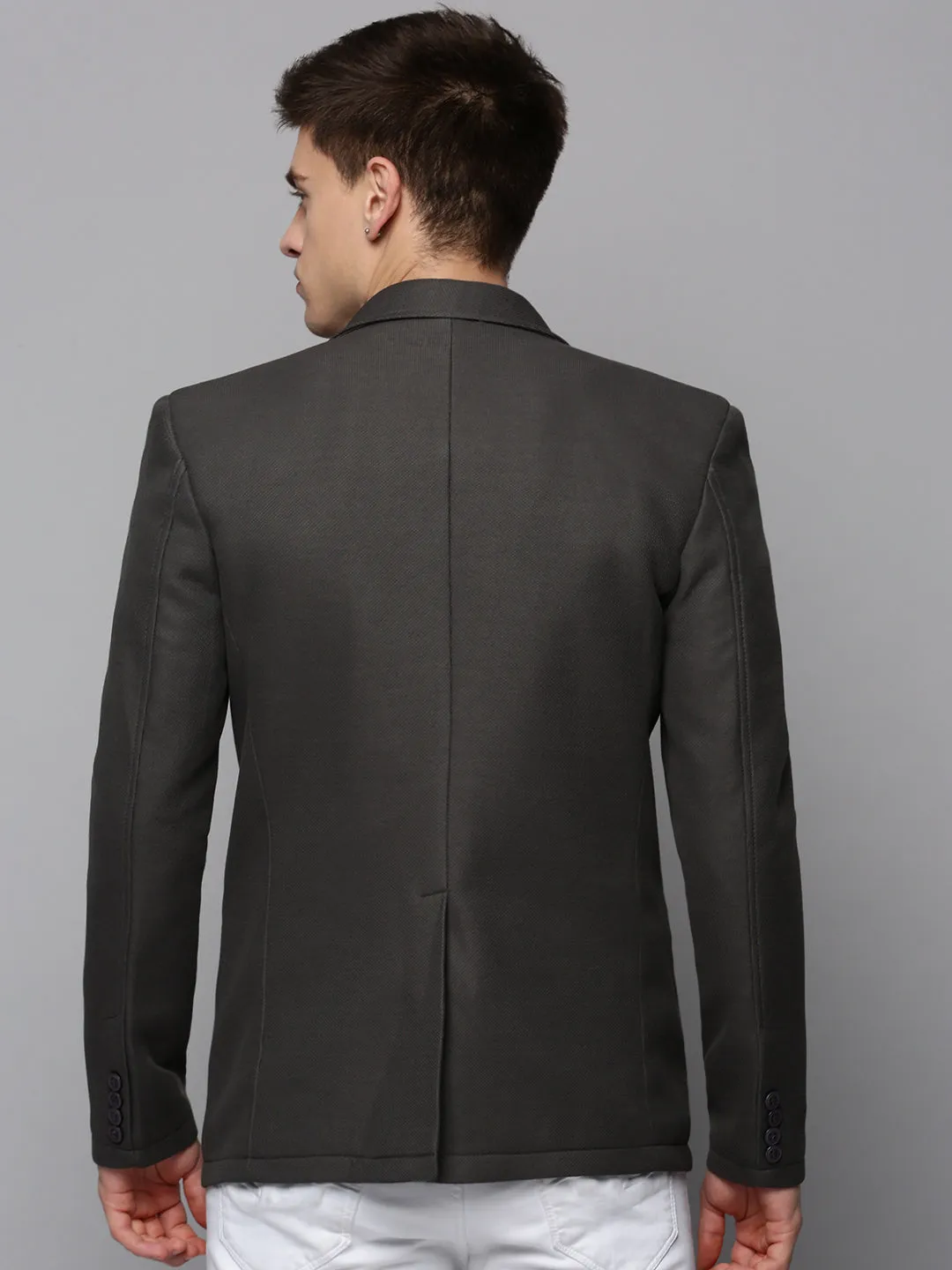Men's Grey Open Front Cotton Casual Blazers Rugged Style