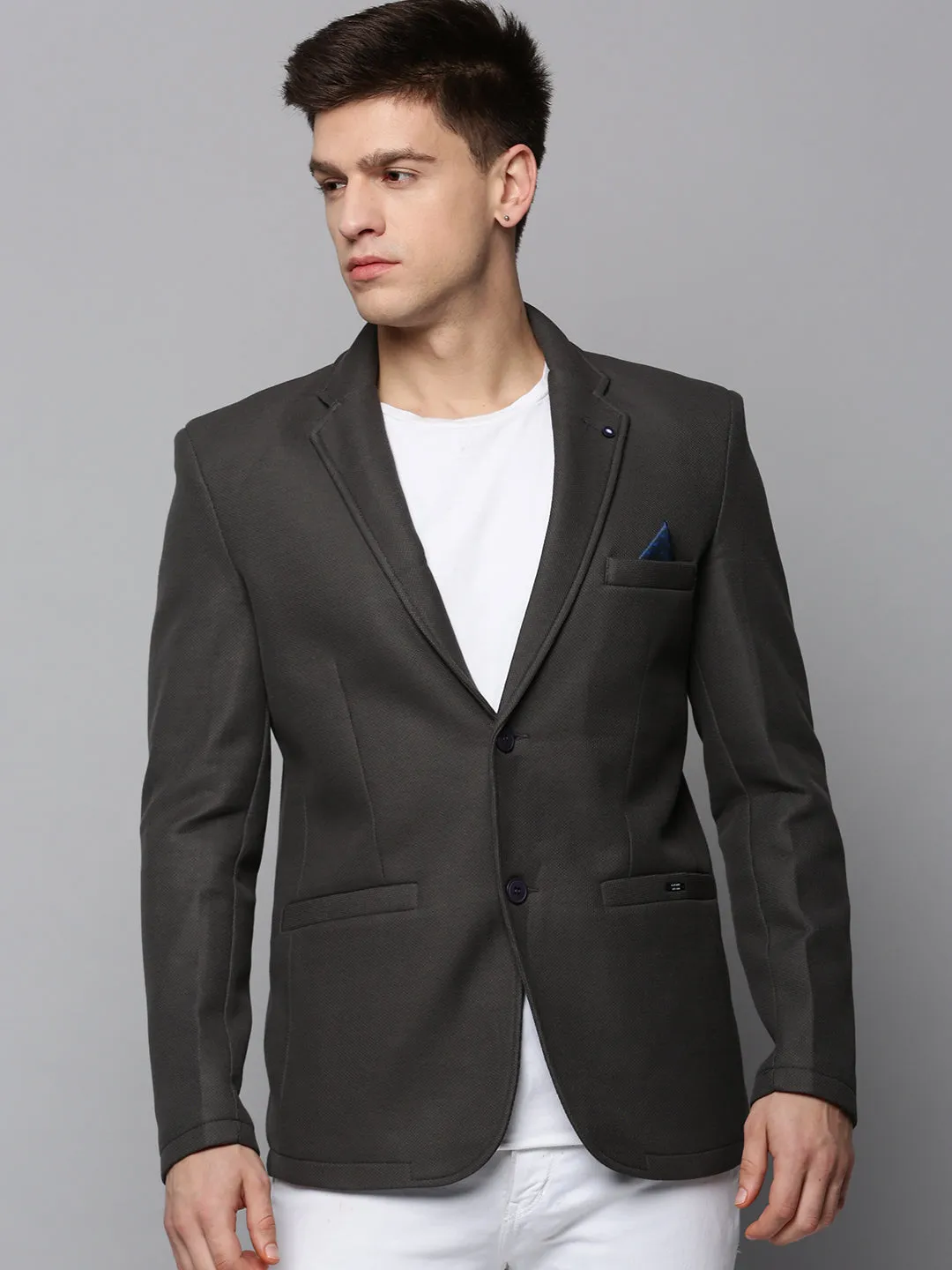 Taped Edges Packable design Men's Grey Open Front Cotton Casual Blazers