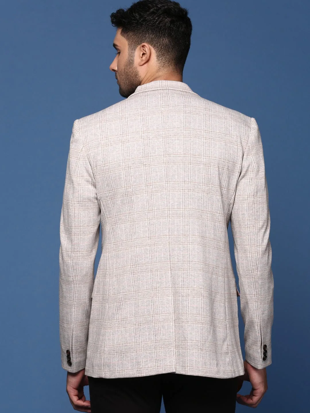 TemperatureRegulating Men's Grey Self Designed Slim Fit Single Breasted Blazer