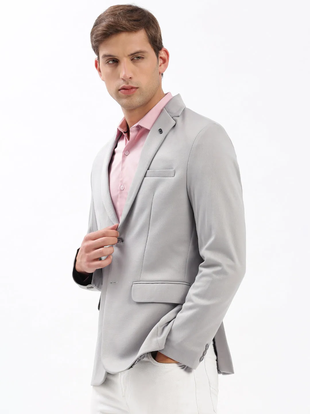 Puffer Design Men's Grey Slim-Fit Notched Lapel Collar Single-Breasted Blazer