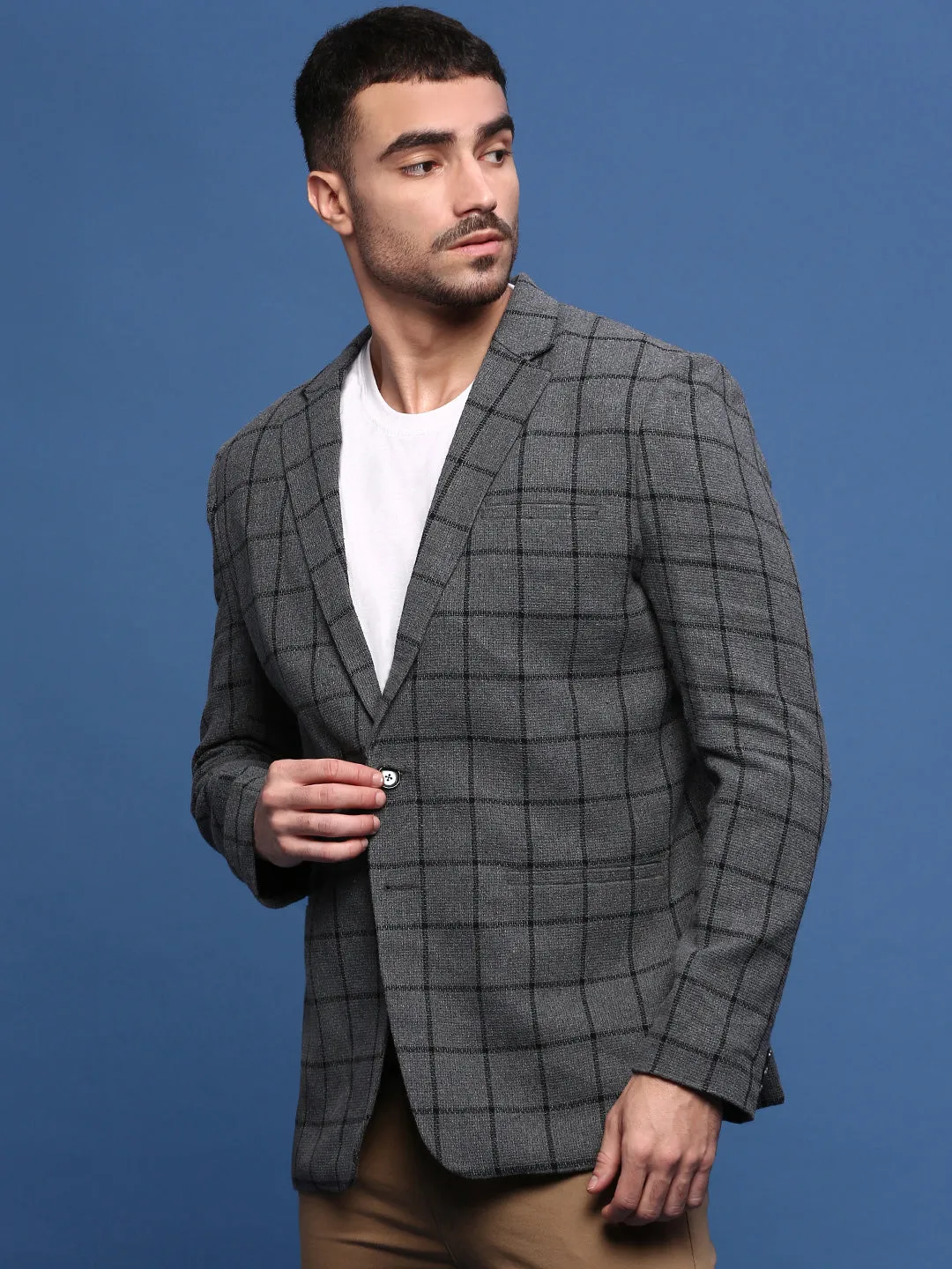 All Year Men's Grey Slim Fit Notched Lapel Single Breasted Blazer